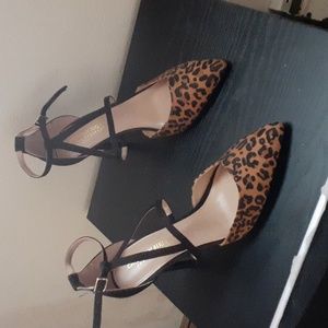 Leopard pointed toe 3" heels with  ankle straps